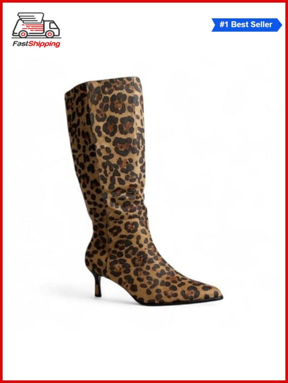 Kitten Heel Knee High Boots Pointed Toe Side Zip PU